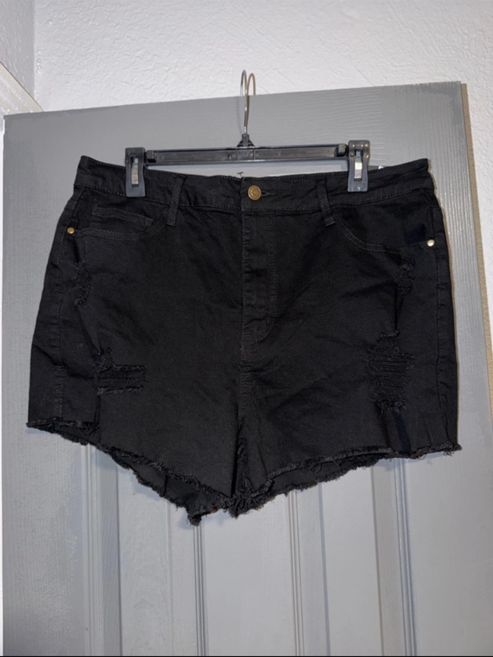 Fashion Nova Black Distressed Women's Denim Shorts - Picture 1 of 3
